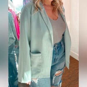 NWT New | Sage Green Oversized Boyfriend Blazer | Size Large | Silky Feel | Glam